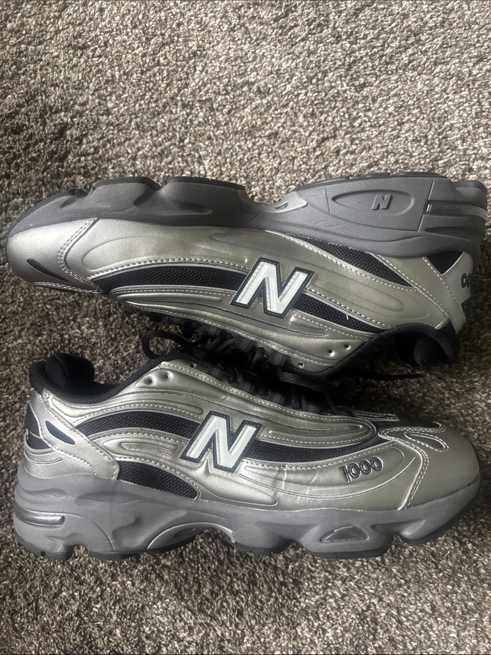 New Balance Men’s 1000 Metallic Silver and Black Sneakers